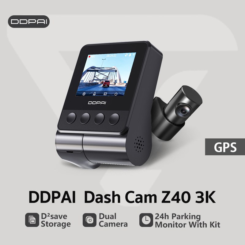 DDPAI Z40 Dual Channel GPS Dashcam (Rakaman Depan 3K + Belakang 1080P / Super Capacitor / Sense Reality)